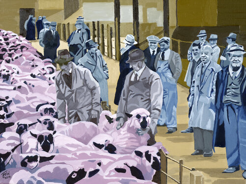 Sheep market 1940's by Jo Willis, Print for Sale on Singulart