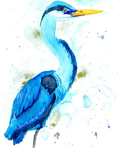Du spürst mehr als zu sehen ist mit dem Blaureiher in Aquarell von Bianca Käch, Malerei kaufen auf Singulart