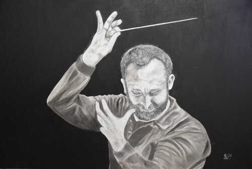Der Dirigent Kirill Petrenko nach einer Fotografie  von AFP PHOTO / STIFTUNG BERLINER PHILHARMONIKER / (C) WILFRIED HÖSL von Birger Dicke, Malerei kaufen auf Singulart