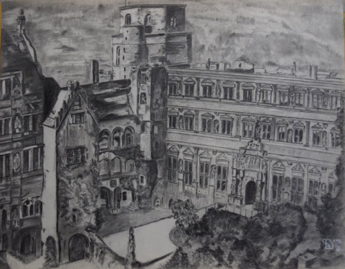 Ottheinrichsbau des Heidelberger Schlosses by Birger Dicke, Drawing for Sale on Singulart