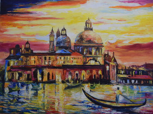 The golden skies of Venice nach Leonid Afremov van Birger Dicke, Schilderij te koop op Singulart