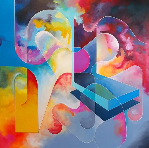 Technicolor Blueprint. From the cradle to the grave. van Oliver Perry, Schilderij te koop op Singulart