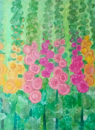 Hollyhocks von Alison Adams, Andere Medien kaufen auf Singulart