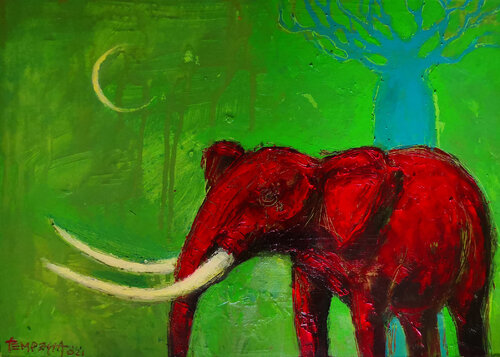 The red elephant de Franco Tempesta, Pintura a la venta en Singulart