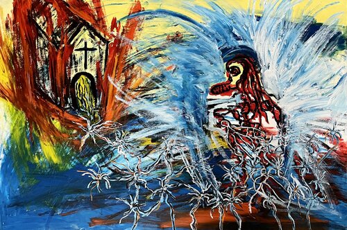 The burning steps van CAR ACT AIR, Schilderij te koop op Singulart