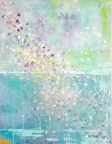 RAIN OF FLOWERS de Art of K - Kathleen Simon, Pintura a la venta en Singulart