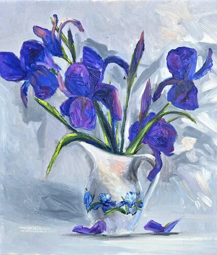 Irises in a White Vase von Gulshaba Abbasova, Malerei kaufen auf Singulart