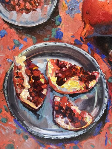 Pomegranates on Carpet van Gulshaba Abbasova, Schilderij te koop op Singulart