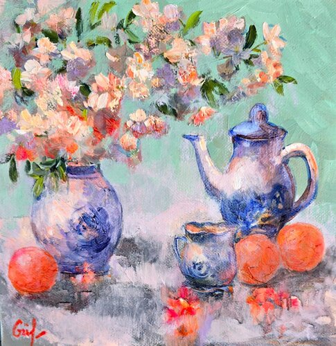 Blossoms and Blue Porcelain von Gulshaba Abbasova, Malerei kaufen auf Singulart