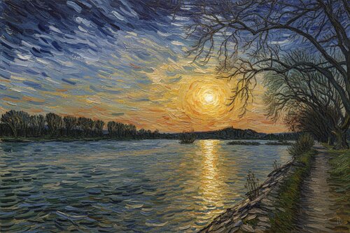 Der Rhein bei Geisenheim mit Blick auf die St. Rochus-Kapelle nahe Bingen am Rhein I / Le Rhin près de Geisenheim avec vue sur la chapelle Saint-Roch près de Bingen-sur-le-Rhin I  / The Rhine near Geisenheim with a view of St. Rochus Chapel near Bingen am von Peter Schulte/ Vornberg, Fotografie kaufen auf Singulart