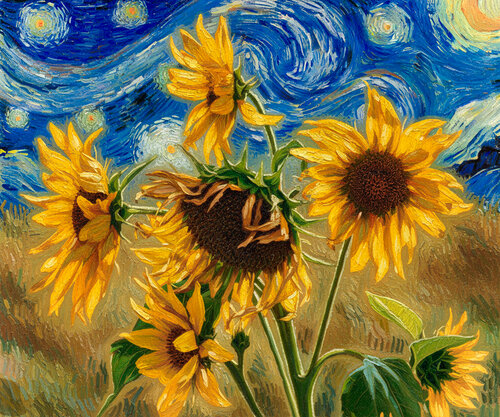 Un hommage à la peinture de tournesols de Van Gogh III / Eine Hommage an Van Goghs Sonnenblumenbilder III / A tribute to Van Gogh's sunflower paintings III di Peter Schulte/ Vornberg, Fotografia in vendita su Singulart