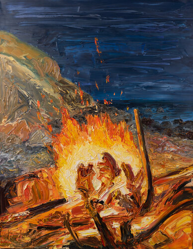 Lagerfeuer am Strand di Ute Meyer, Pittura in vendita su Singulart