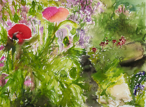 Mohnblüten im Regen von Ute Meyer, Malerei kaufen auf Singulart