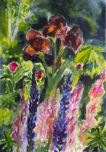 Iris und Lupinen van Ute Meyer, Schilderij te koop op Singulart