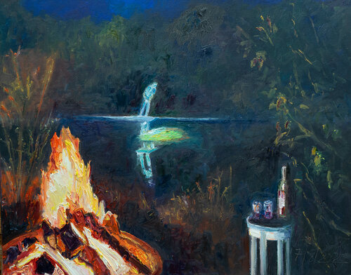 Sommernacht /Wo sind die Flusskrebse? di Ute Meyer, Pittura in vendita su Singulart