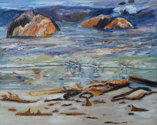 Am Strand / fünf Sanderlinge van Ute Meyer, Schilderij te koop op Singulart