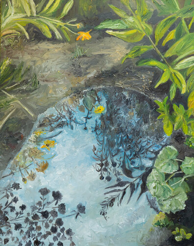 Spiegelungen in einer Pfütze di Ute Meyer, Pittura in vendita su Singulart