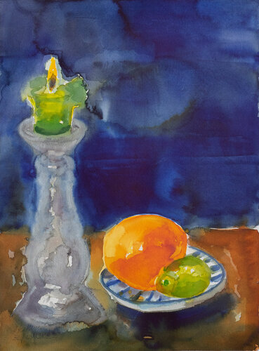 Kerzenlicht und Zitrusfrüchte di Ute Meyer, Pittura in vendita su Singulart