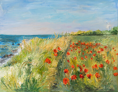 Mohn und Meer / Ostsee / Ærø / Vejsnæs Nakke von Ute Meyer, Malerei kaufen auf Singulart
