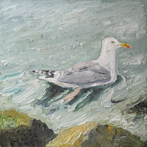 Silbermöwe auf dem Wasser by Ute Meyer, Painting for Sale on Singulart