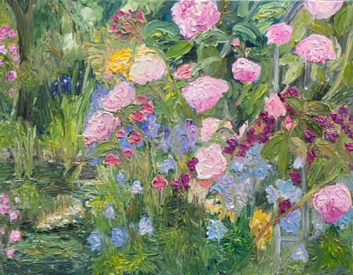 Rosen am Teich van Ute Meyer, Schilderij te koop op Singulart