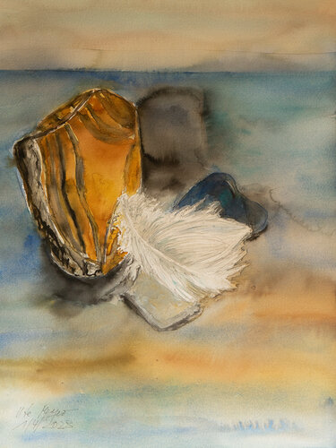 Feuersteine mit weißer Feder von Ute Meyer, Malerei kaufen auf Singulart