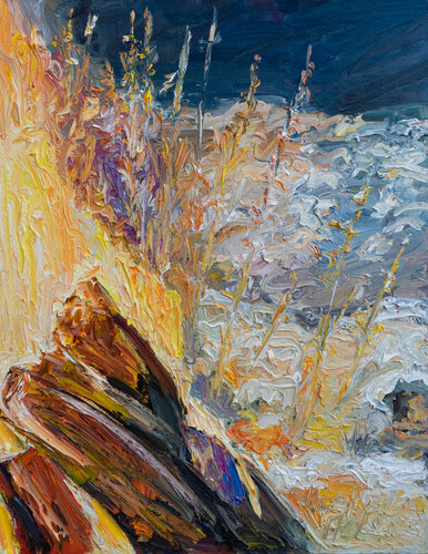 Lagerfeuer im Schnee di Ute Meyer, Pittura in vendita su Singulart