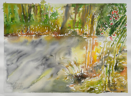 Wintersonne auf dem Teich di Ute Meyer, Pittura in vendita su Singulart