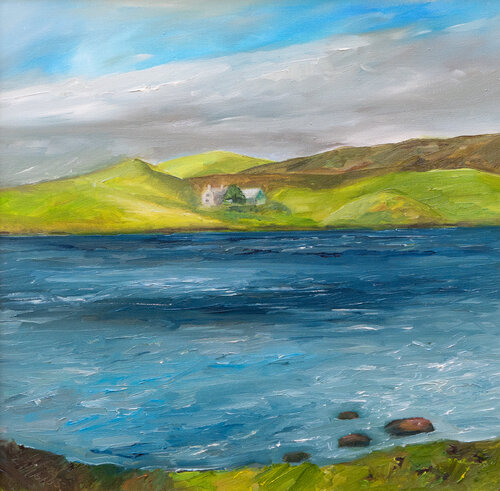 Haus in den Hügeln / Loch of  Burraland /  Shetland di Ute Meyer, Pittura in vendita su Singulart
