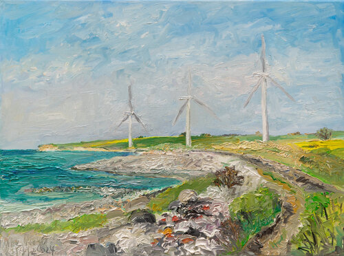 Windräder/ Vejsnæs Nakke / Ærø van Ute Meyer, Schilderij te koop op Singulart