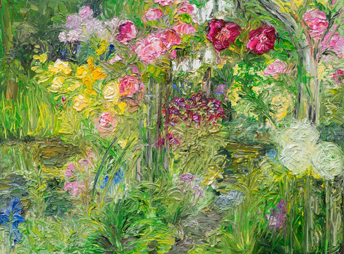 Rosenbogen am Teich van Ute Meyer, Schilderij te koop op Singulart