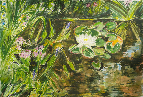 Weiße Seerose van Ute Meyer, Schilderij te koop op Singulart