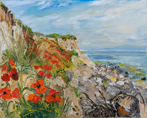 Roter Mohn / Vejsnæs / Ærø / Ostsee par Ute Meyer, Peinture en vente sur Singulart