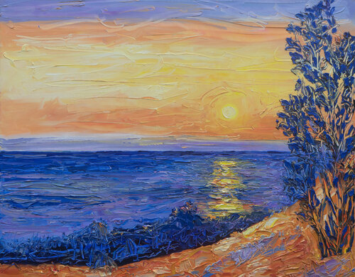 Sonne über dem Meer am Abend van Ute Meyer, Schilderij te koop op Singulart