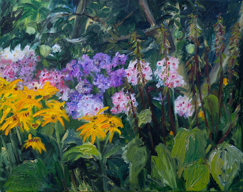 Phlox und Ligularien von Ute Meyer, Malerei kaufen auf Singulart