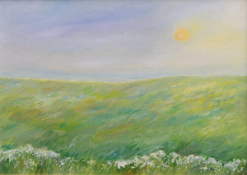Morgensonne auf der Wiese im Juni de Ute Meyer, Pintura a la venta en Singulart