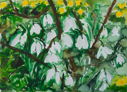 Schneeglöckchen und Winterlinge de Ute Meyer, Pintura a la venta en Singulart