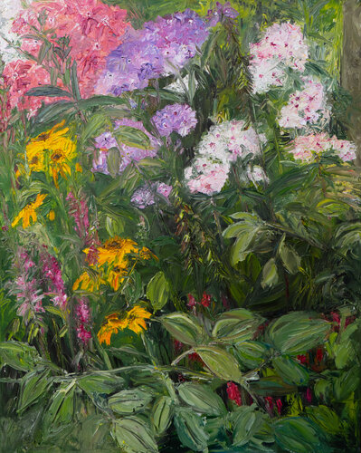 Blütenfülle / Phlox mit Ligularien von Ute Meyer, Malerei kaufen auf Singulart