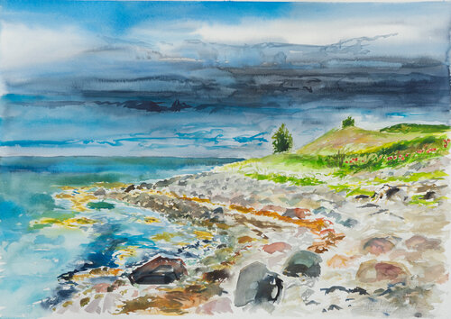 Schöner Wolkenhimmel über dem Meer/ Sct. Albert / Ærø van Ute Meyer, Schilderij te koop op Singulart