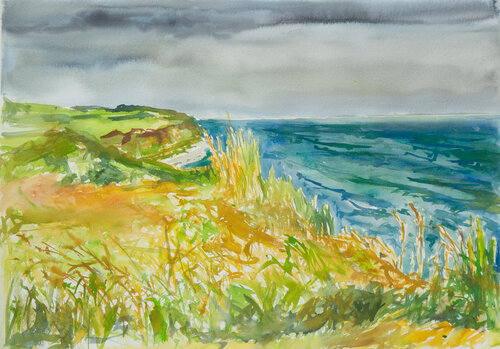 Regenwolken über dem Meer / Tværby / Ærø di Ute Meyer, Pittura in vendita su Singulart