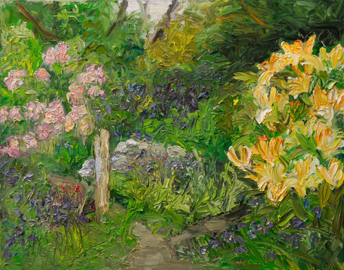Blühender Garten im Mai di Ute Meyer, Pittura in vendita su Singulart