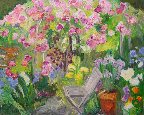 Sitzplatz bei den Rosen by Ute Meyer, 油畫 for Sale on Singulart