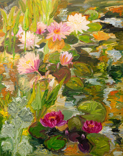 Seerosenblüte im Juli par Ute Meyer, Peinture en vente sur Singulart