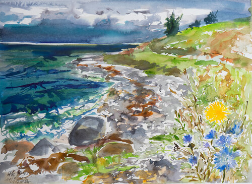 Blüten am Strand / Sct. Albert / Ærø di Ute Meyer, Pittura in vendita su Singulart