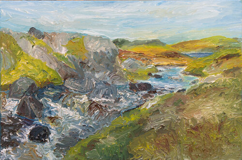 Kraftvoll strömendes Wasser / Loch of Brewster/ Shetland di Ute Meyer, Pittura in vendita su Singulart