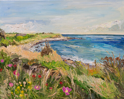 Heckenrosen am Meer / Vejsnæs / Ærø par Ute Meyer, Peinture en vente sur Singulart