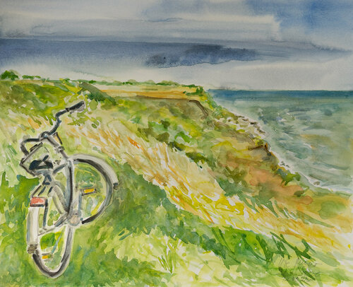 Aussicht  mit Fahrrad von Ute Meyer, Werk auf Papier kaufen auf Singulart