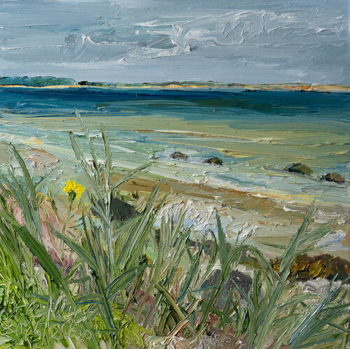 Gelbe Blüte am Meer / Borgnæs  Bucht/ Ærø by Ute Meyer, 油畫 for Sale on Singulart