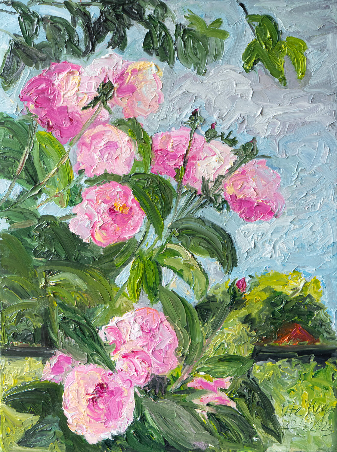 Rosen am Himmel door Ute Meyer (2023) : Schilderij Olie op Canvas -  Singulart, image size:1120x1500