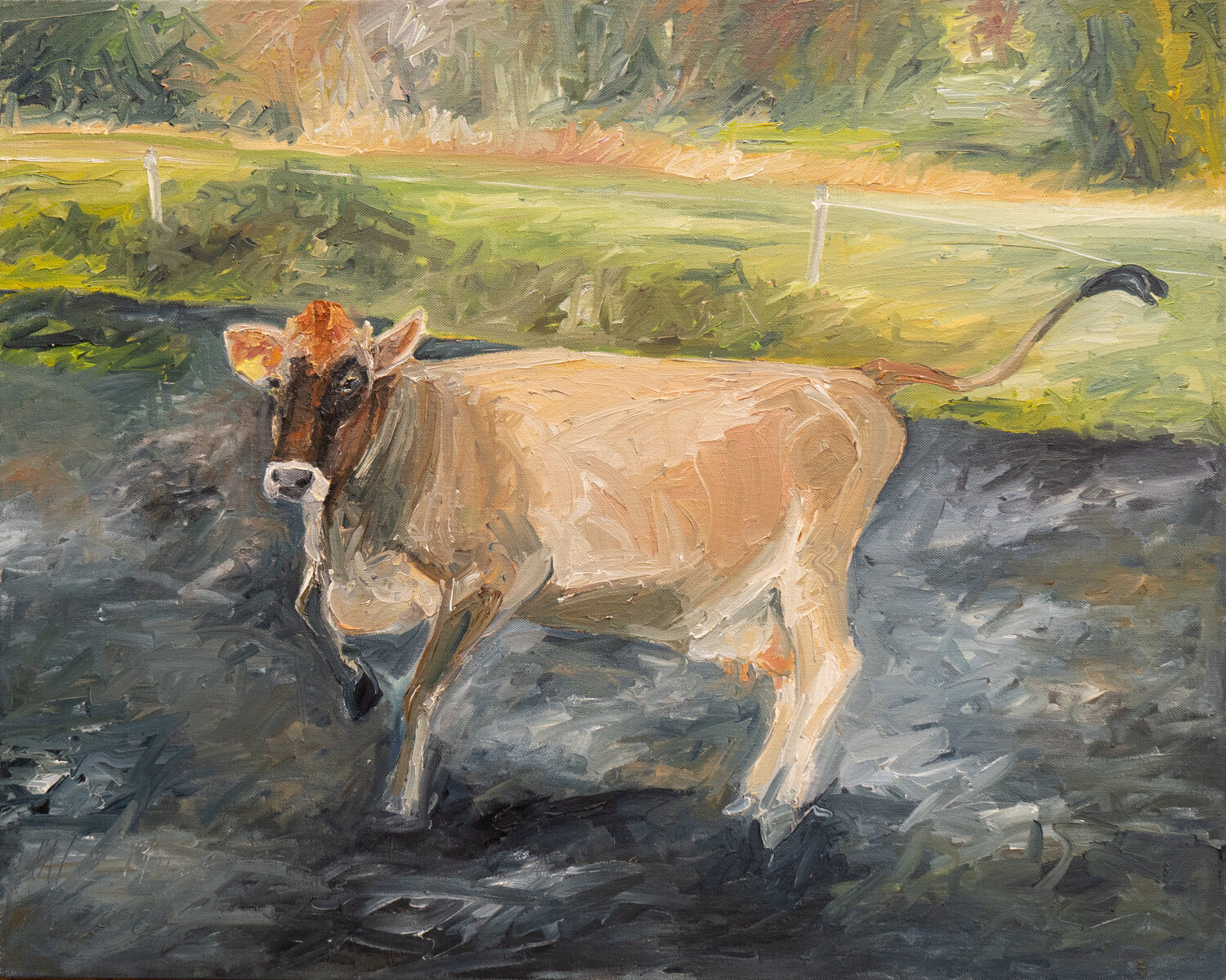 Übermütige Jersey Kuh/Ærø Ute Meyer Dipinto originale in vendita